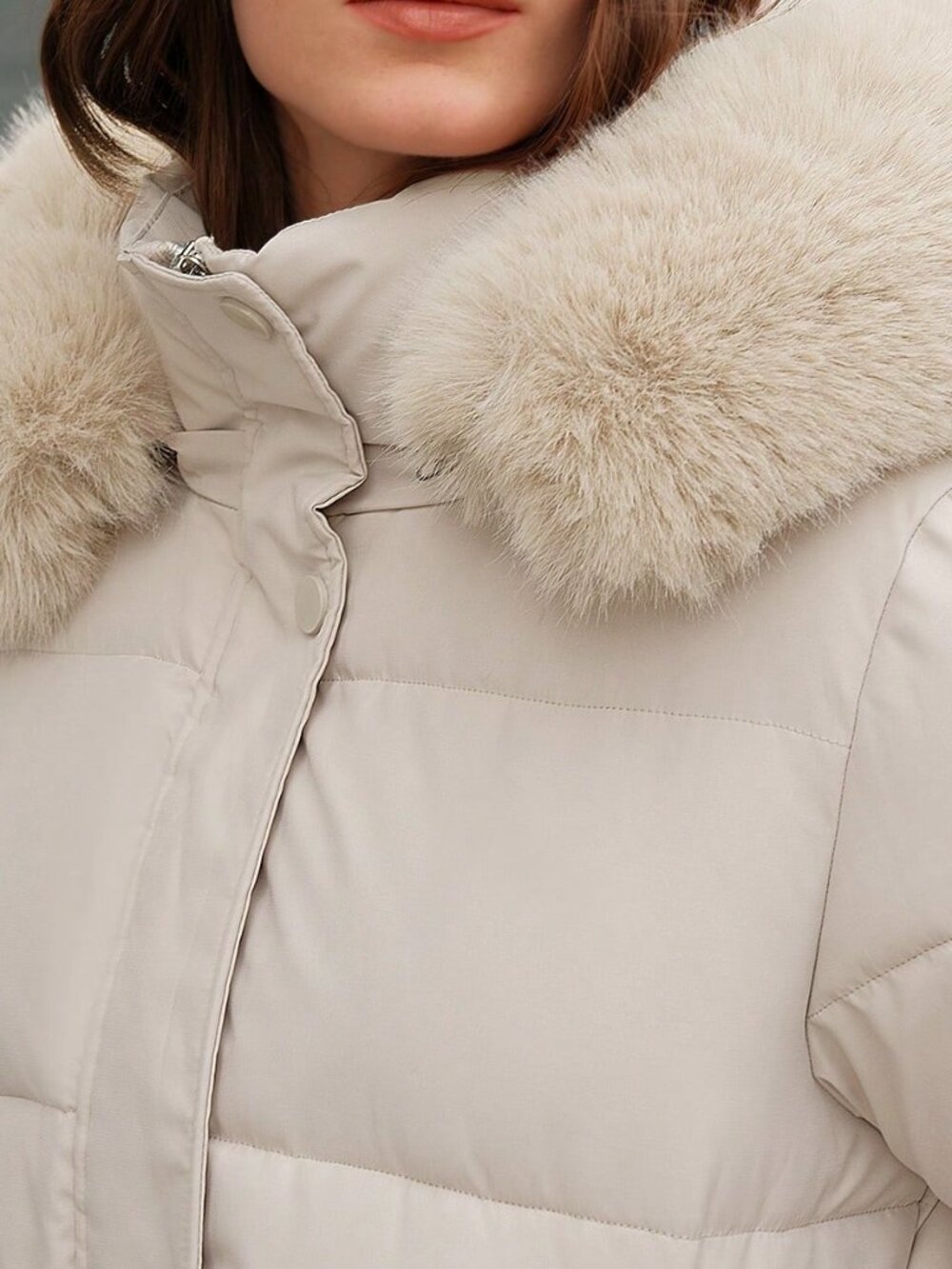 Women's Long Sleeve Zip Up Hooded Padded Coat With Faux Fur Trim - Picture 7 of 7